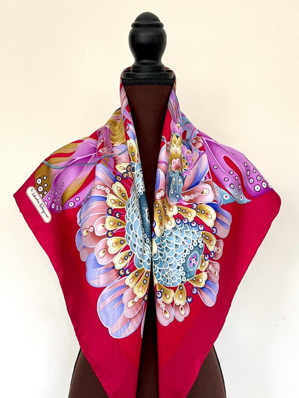 NWT Salvatore Ferragamo Garden Flowers Burgundy Silk Scarf